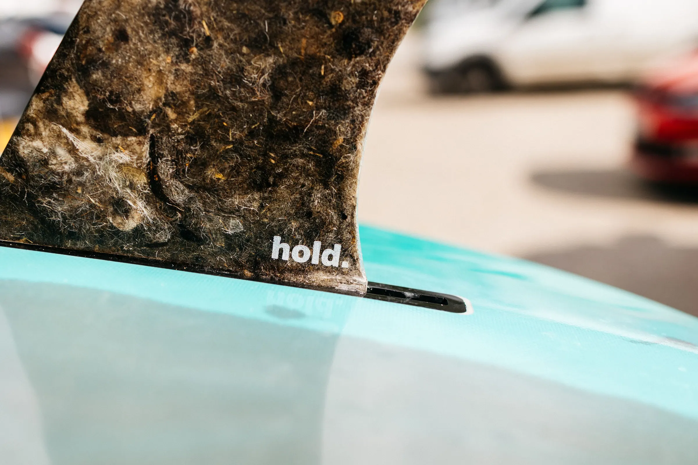 Close detail of wool and reclaimed fibres visible inside a Hold fin.