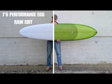 YouTube thumbnail for a Whitburn Studio 7'6 performance egg surfboard build.